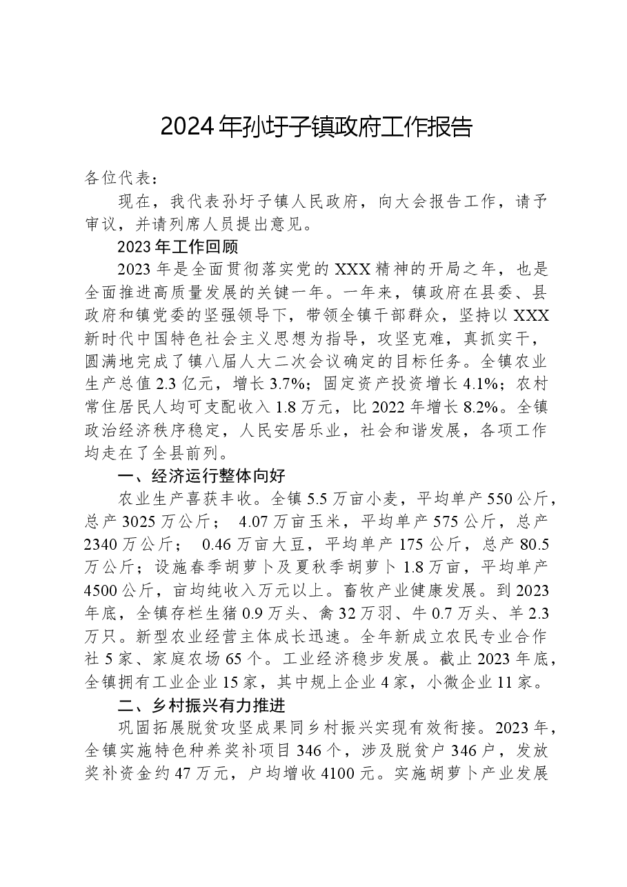 2024年孙圩子镇政府工作报告.docx,第1页预览