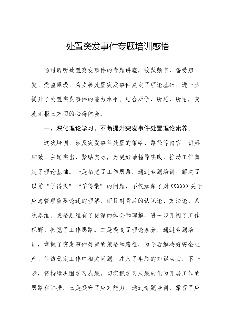 处置突发事件专题培训感悟（心得体会）.docx，第1页预览