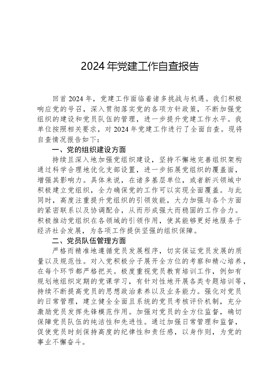 2024年党建工作自查报告.docx，第1页预览