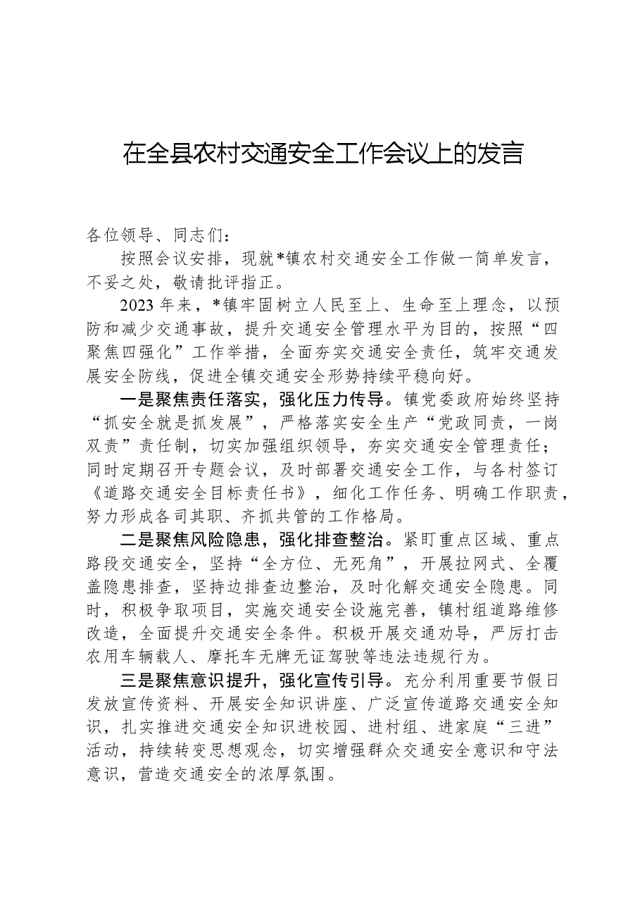 在全县农村交通安全工作会议上的发言.docx,第1页预览