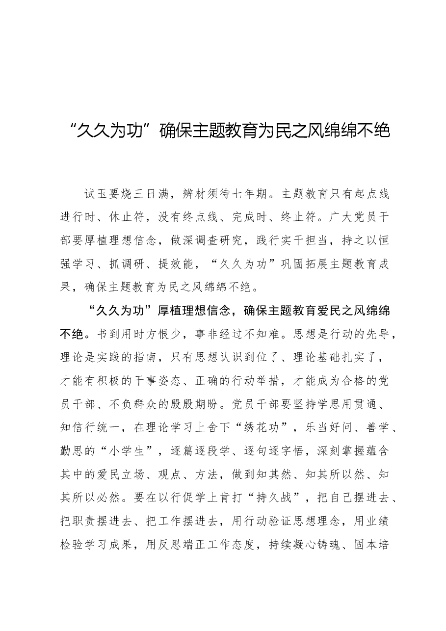 心得体会:“久久为功”确保主题教育为民之风绵绵不绝.docx,第1页预览