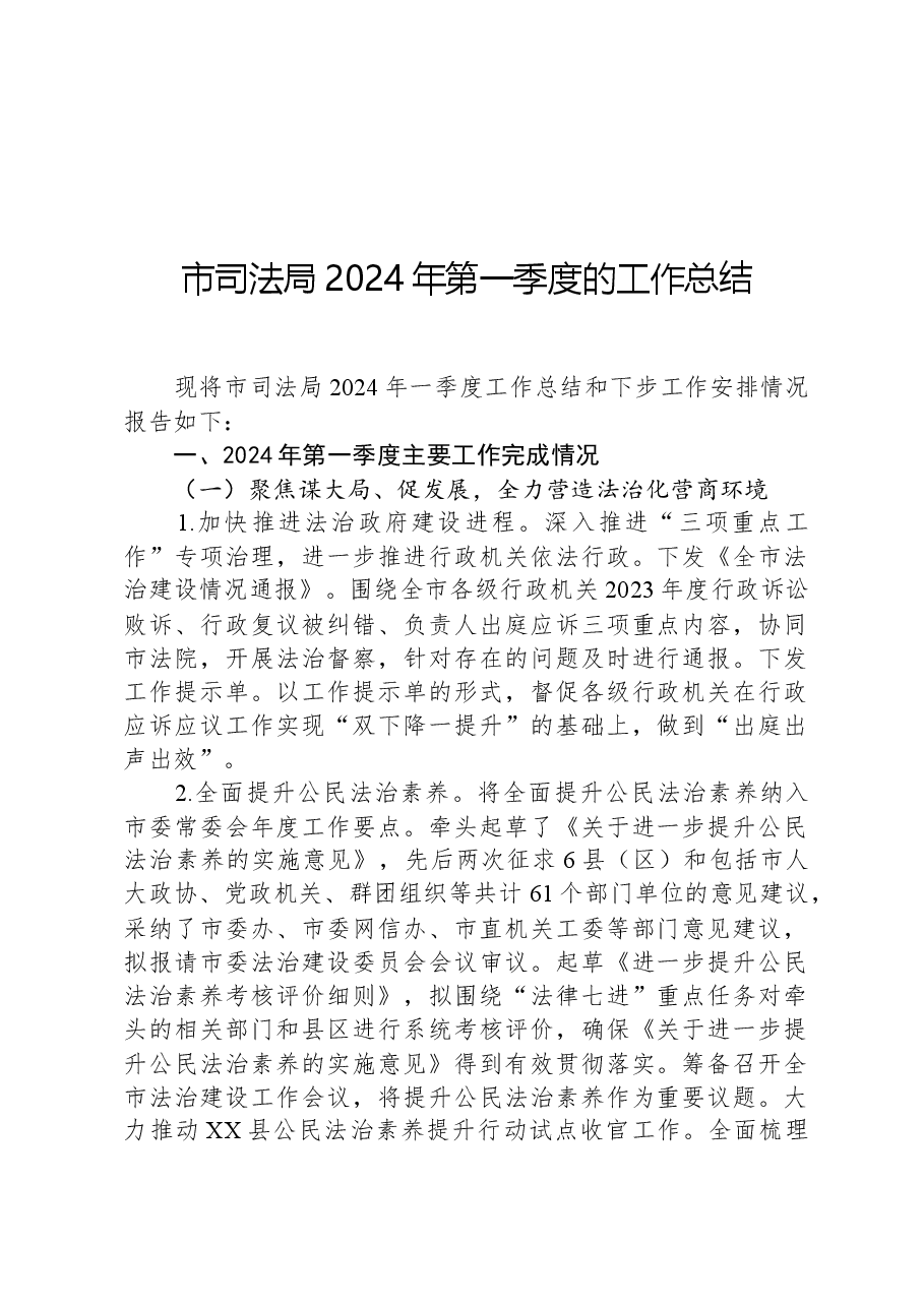 市司法局2024年第一季度的工作总结.docx,第1页预览