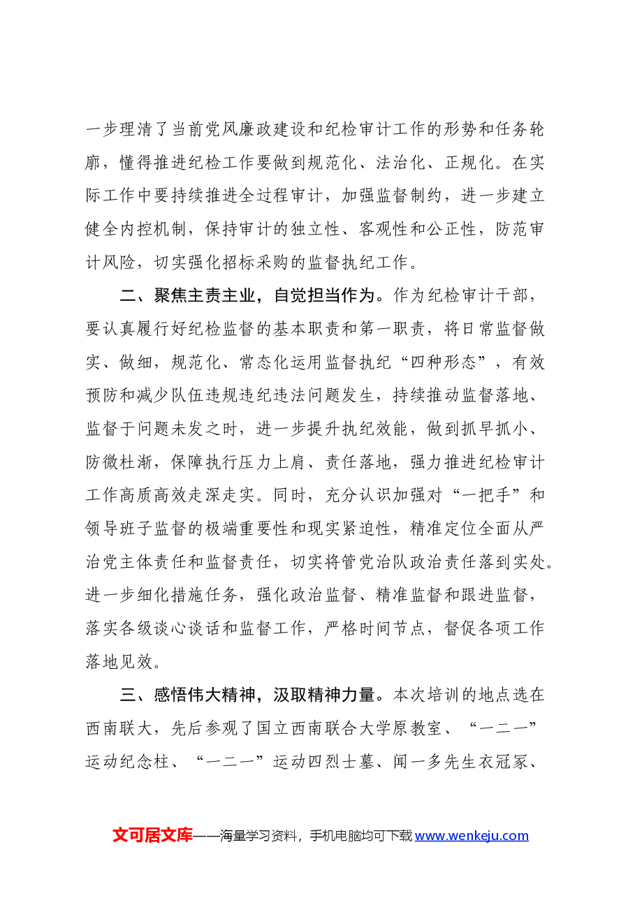 参加纪检审计干部培训心得体会.docx，第2页预览