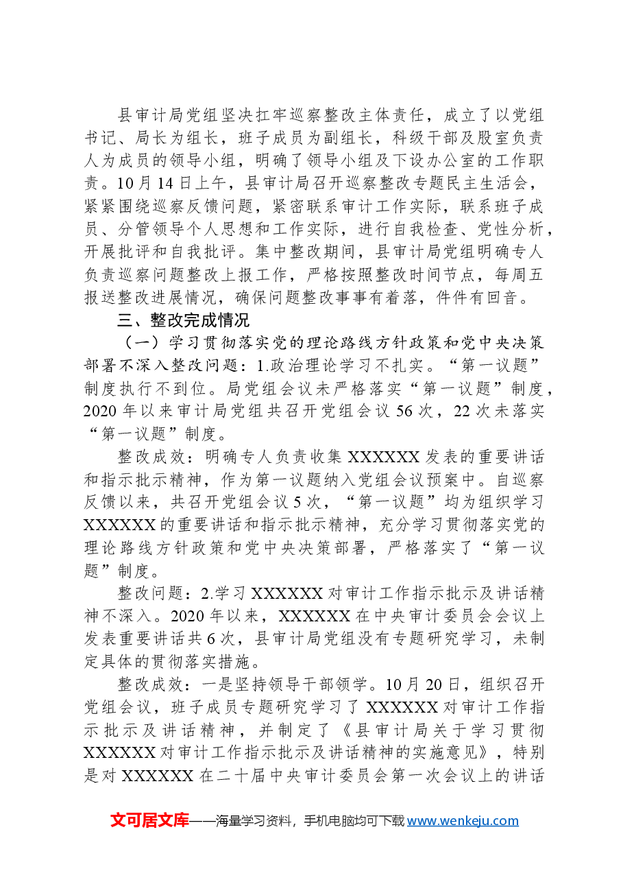 县审计局党组关于巡察整改情况的报告.docx，第2页预览