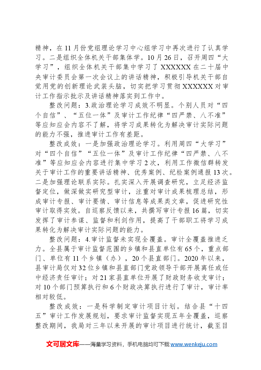县审计局党组关于巡察整改情况的报告.docx，第3页预览