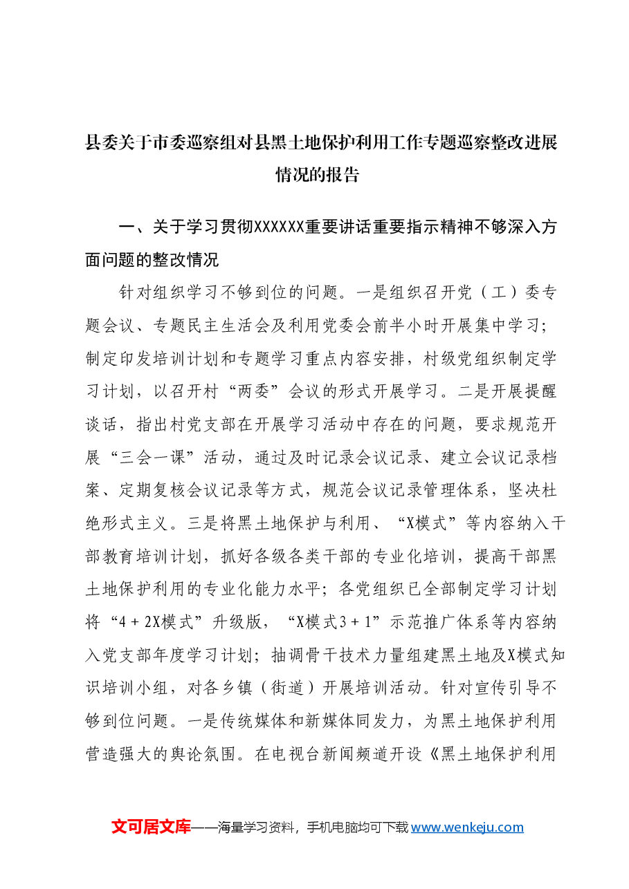 （5篇）关于巡察组对黑土地保护利用工作专题巡察整改进展情况的报告汇编.docx，第2页预览