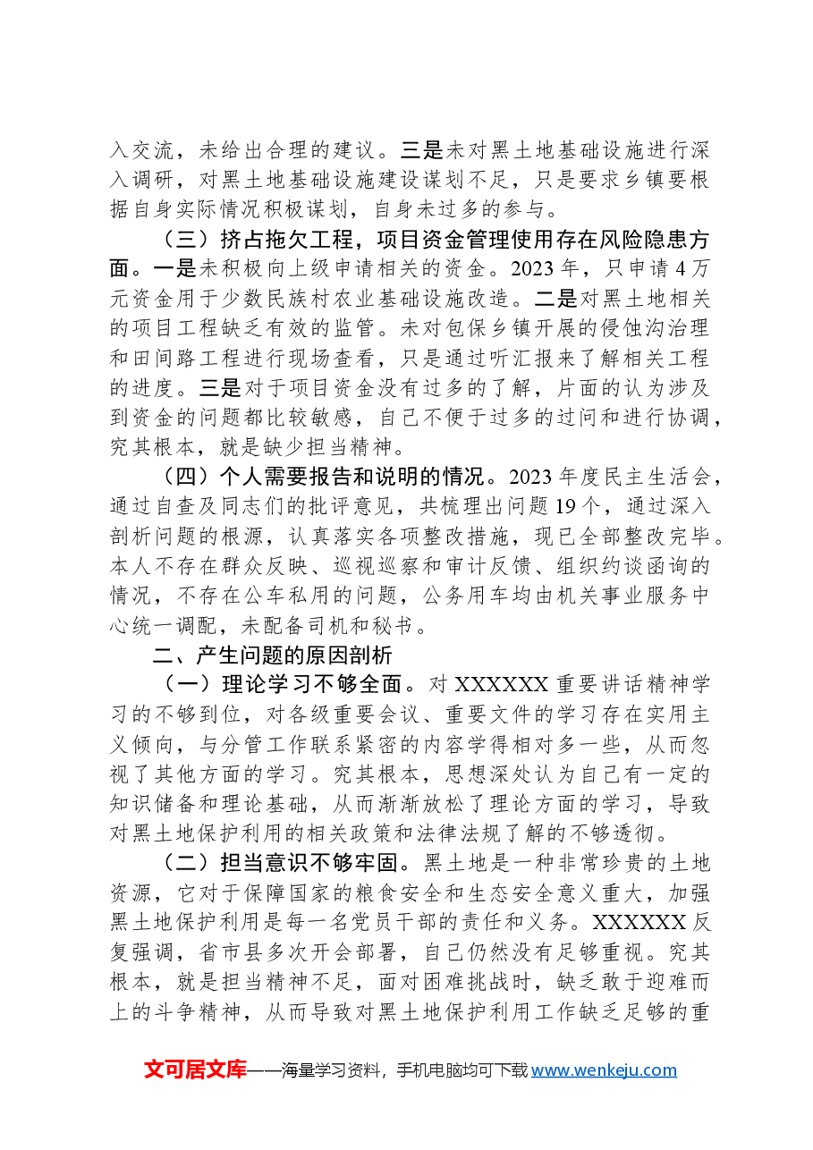 黑土地保护利用专题民主生活会个人发言提纲.docx,第2页预览