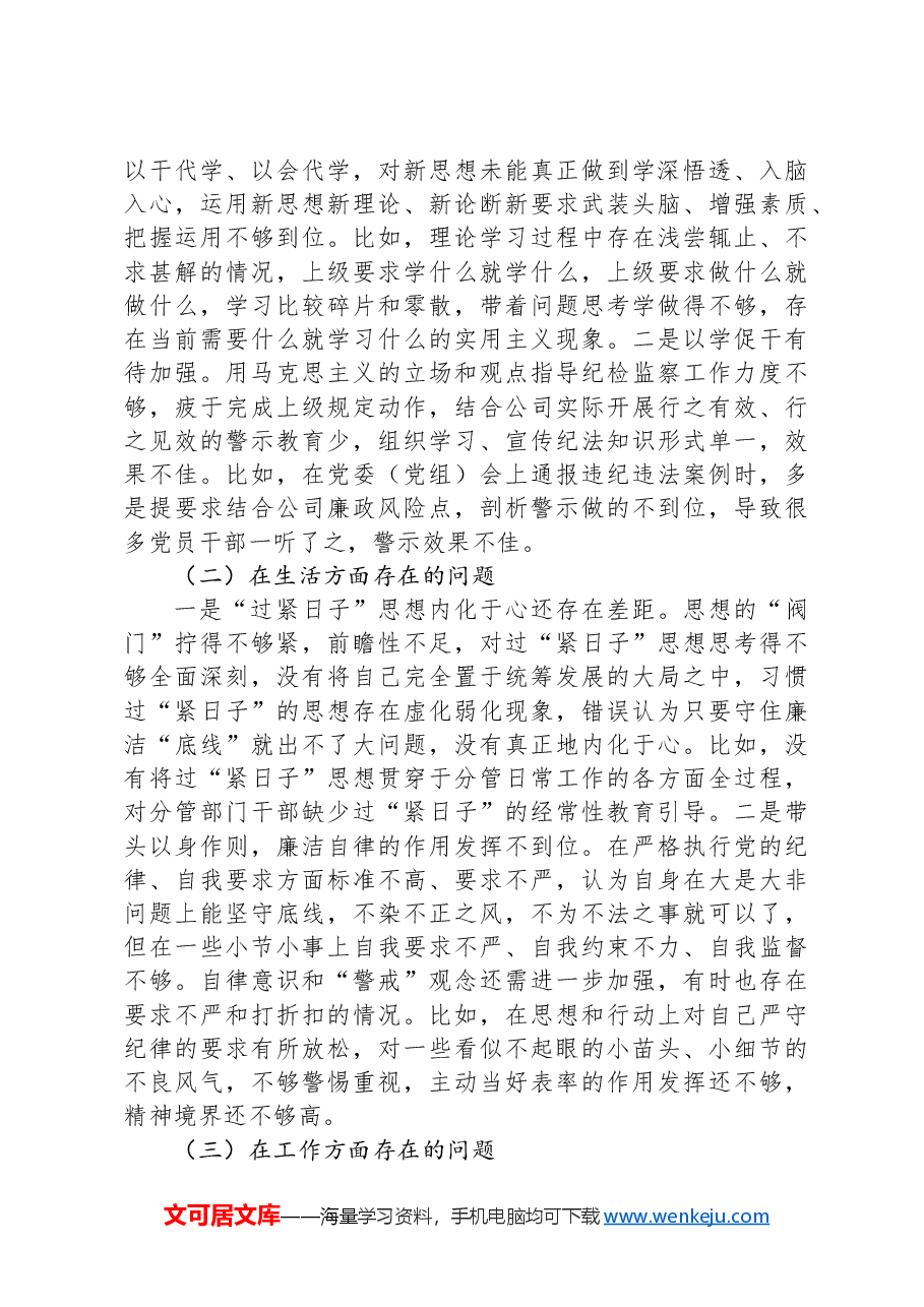 国企党委副书记关于“一案一整改”专题民主生活会个人发言提纲.docx,第2页预览