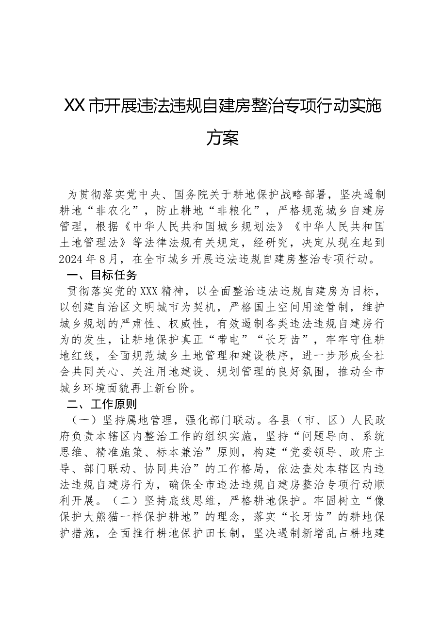 XX市开展违法违规自建房整治专项行动实施方案.docx,第1页预览