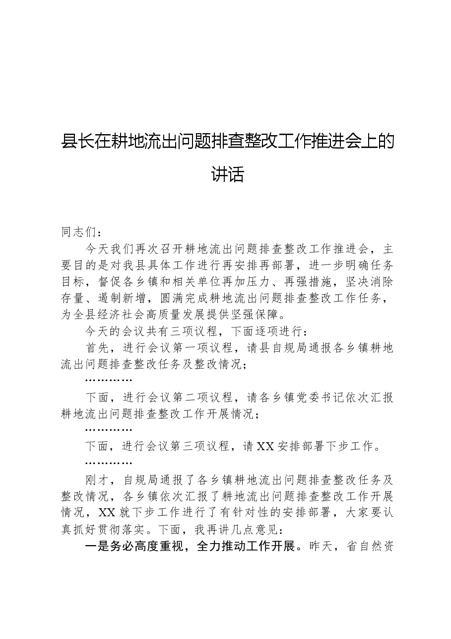 县长在耕地流出问题排查整改工作推进会上的讲话.docx,第1页预览