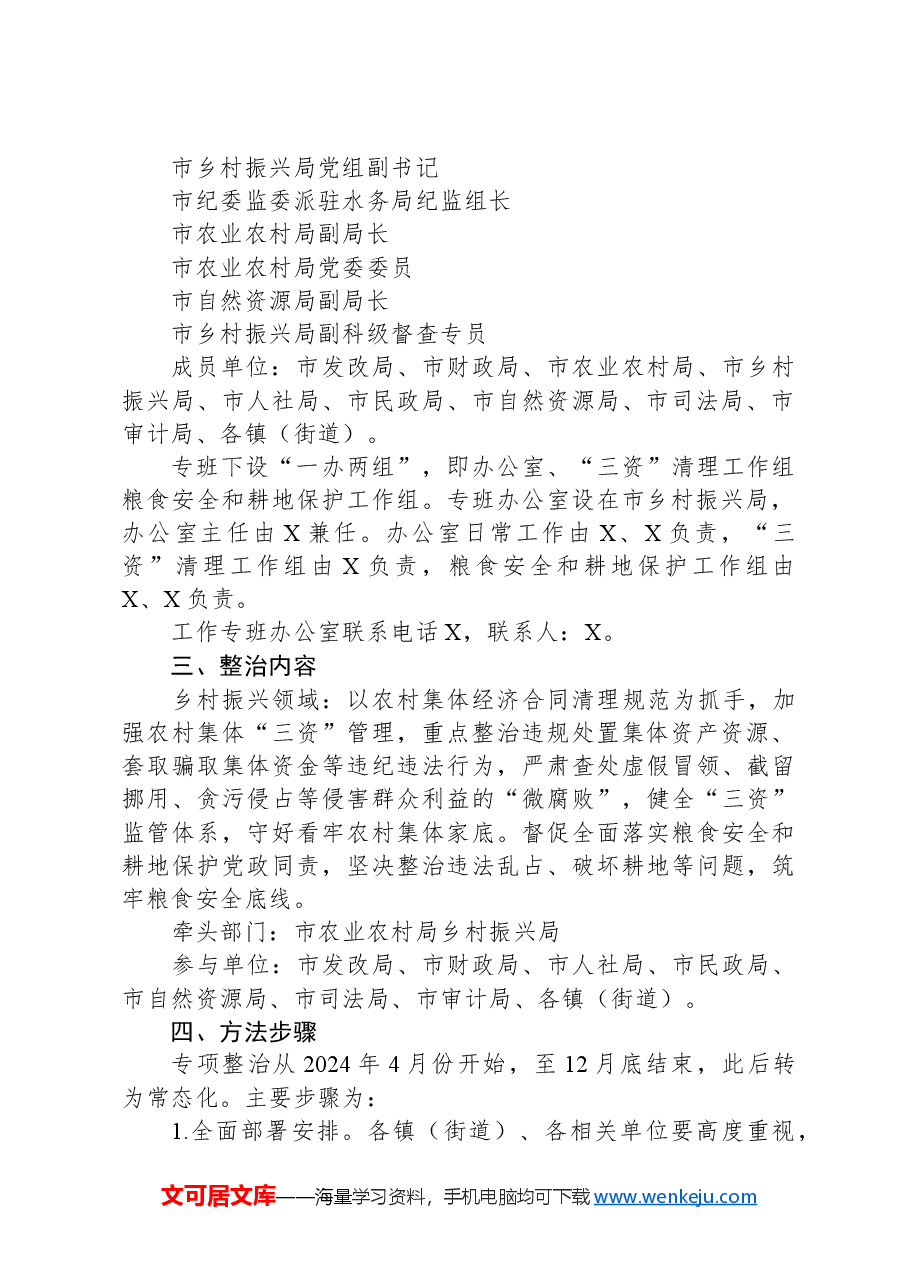 市2024年深入开展乡村振兴领域群众身边腐败和作风问题专项整治工作方案.docx，第2页预览
