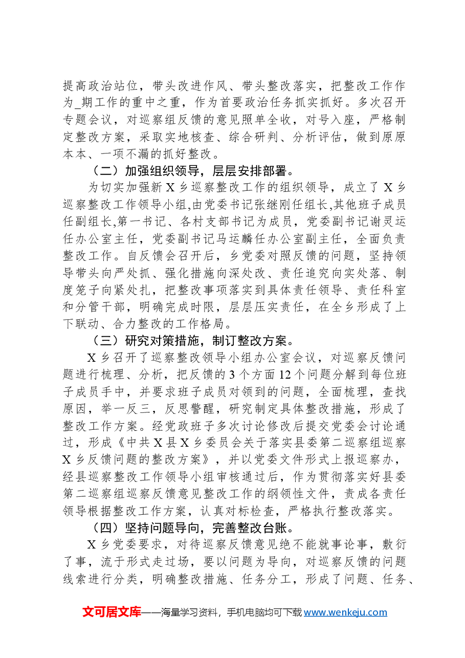乡镇党委关于落实巡察组反馈意见整改情况报告.docx,第2页预览