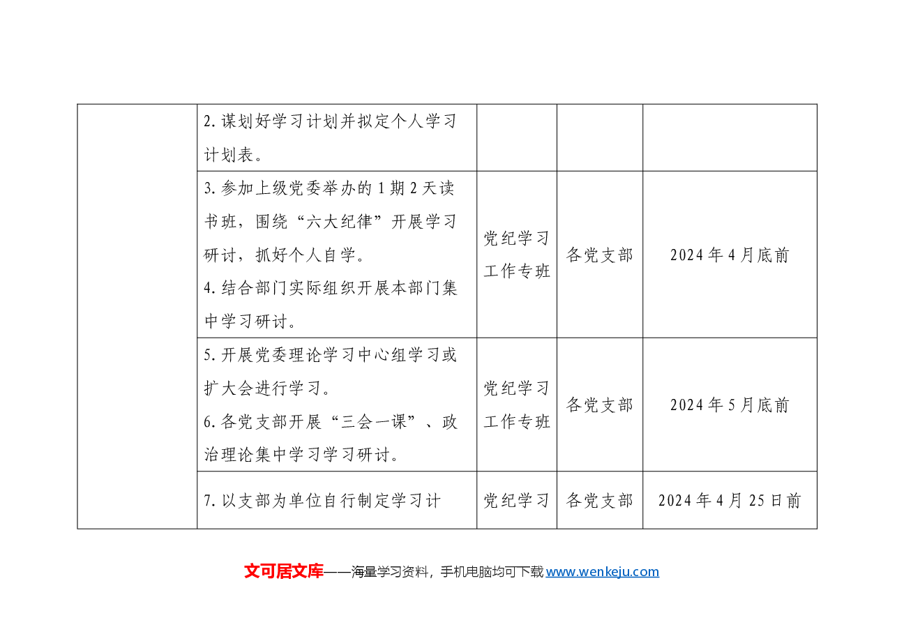 党组织2024年党纪学习教育党组织任务清单表.doc,第2页预览