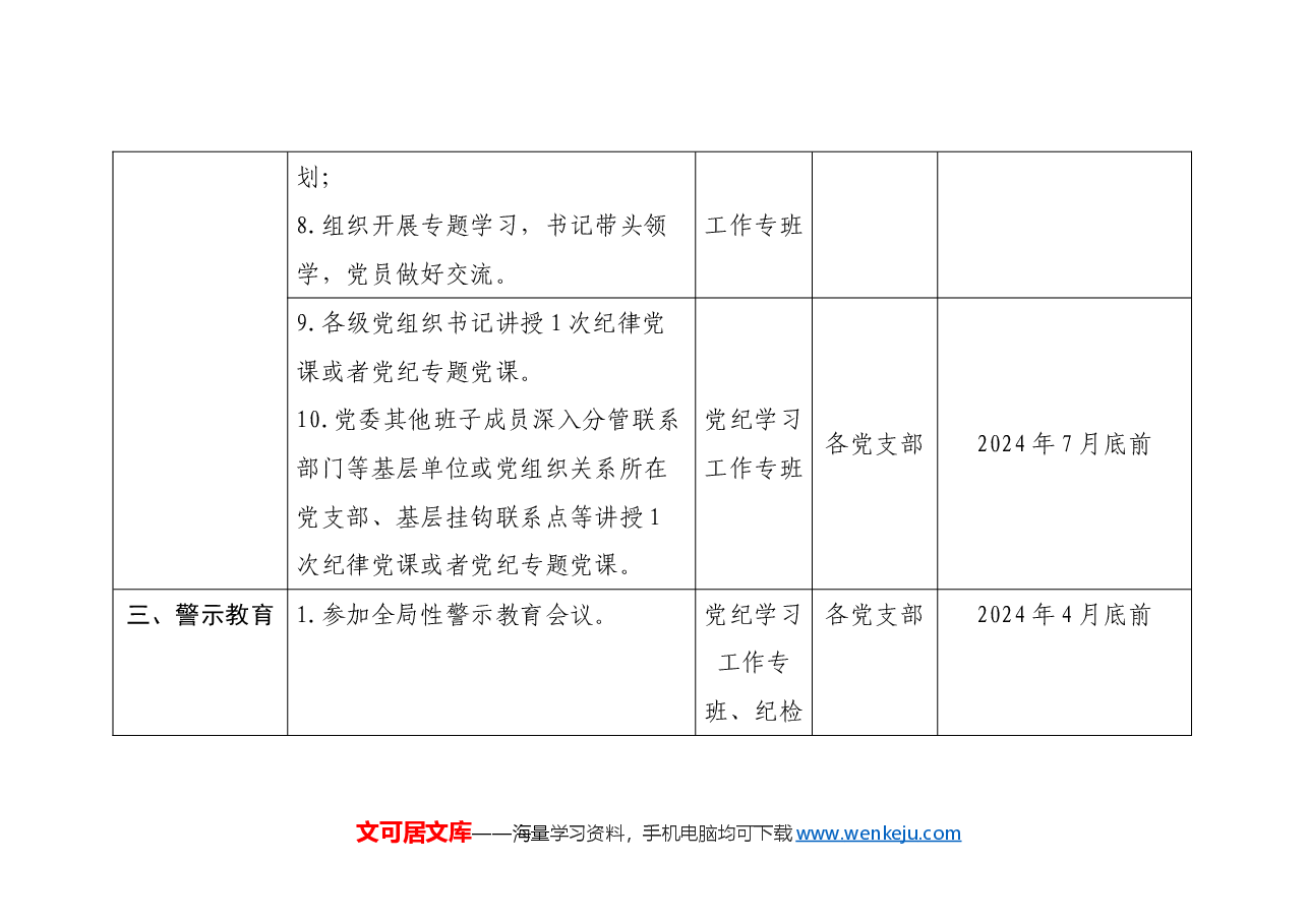 党组织2024年党纪学习教育党组织任务清单表.doc,第3页预览
