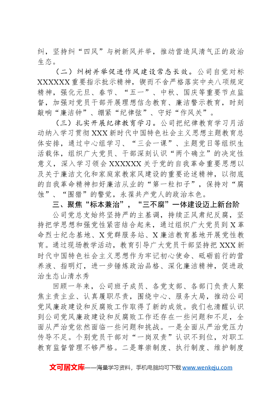 公司2024年党风廉政建设和反腐败工作报告.docx,第3页预览