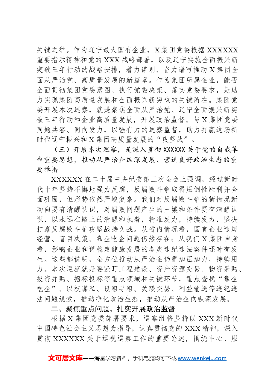 在某集团党委第一轮巡察组巡察集团党委工作动员会上的讲话.docx,第3页预览