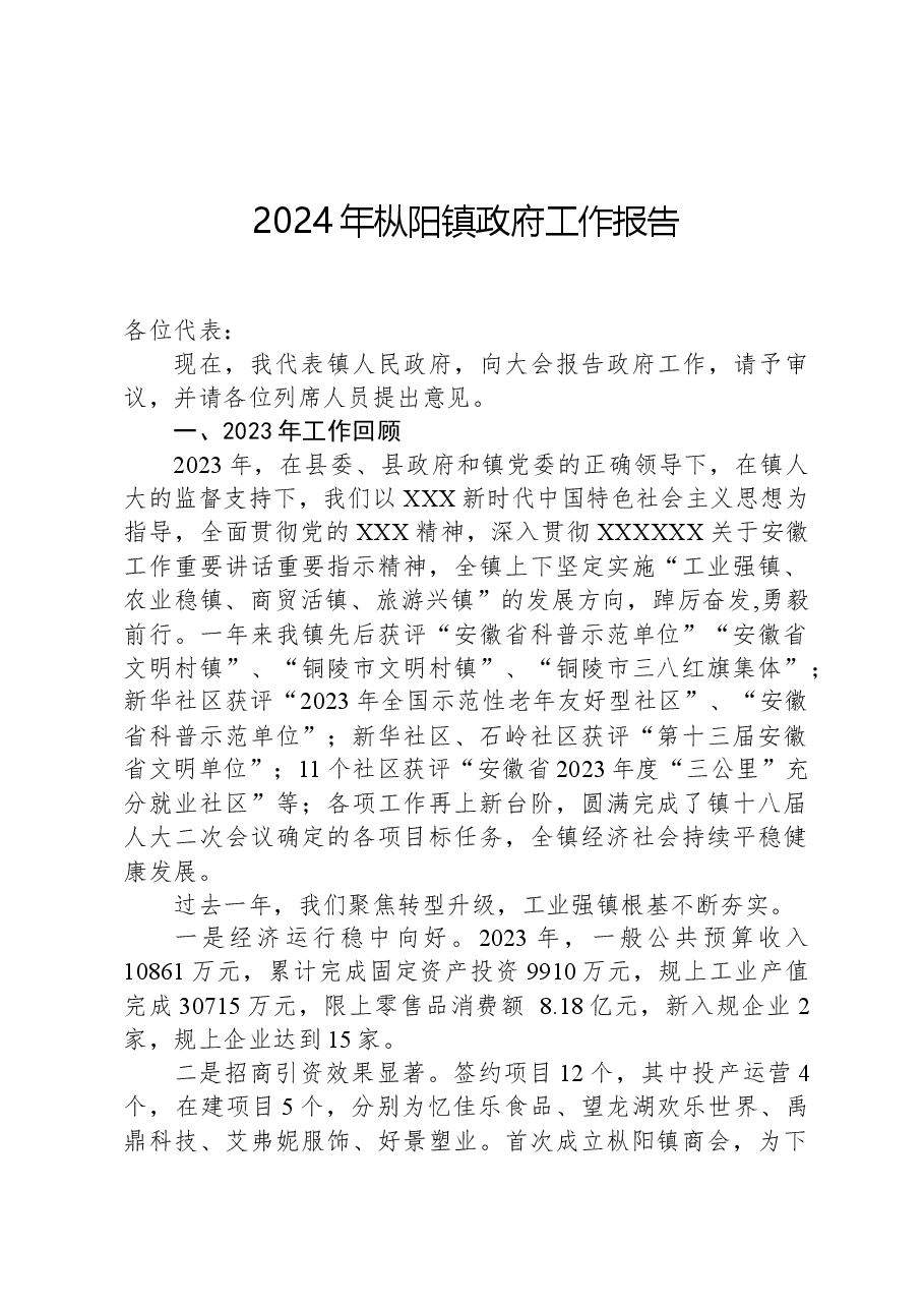 2024年枞阳镇政府工作报告.docx，第1页预览