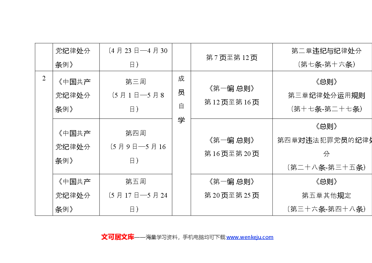 xxx单位成员党纪学习教育自学计划表.docx,第2页预览