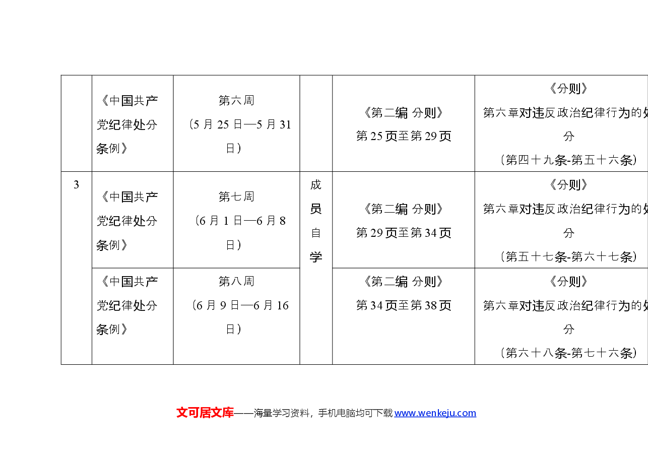 xxx单位成员党纪学习教育自学计划表.docx,第3页预览