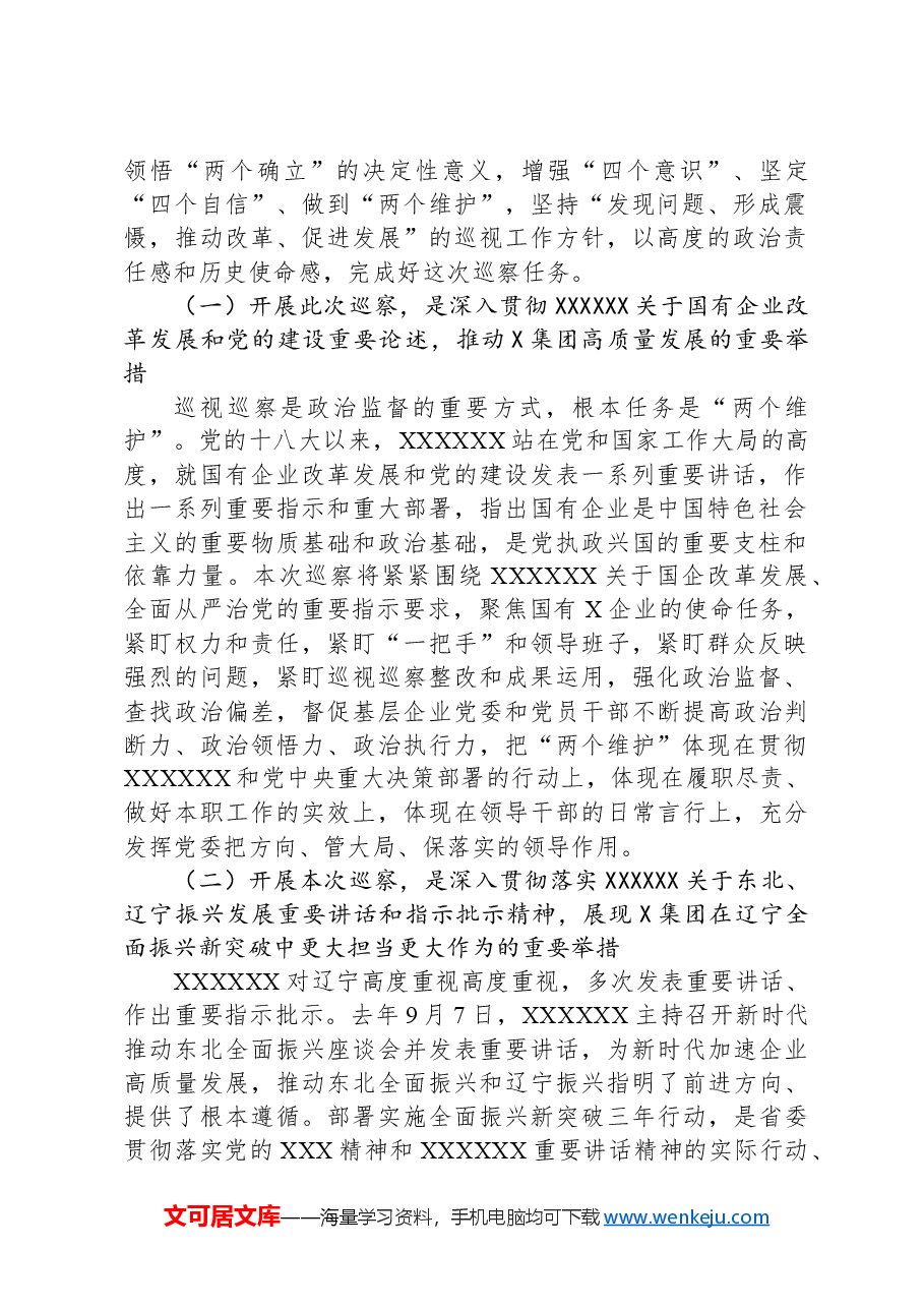 在某集团党委第一轮巡察组巡察集团党委工作动员会上的讲话.docx,第2页预览