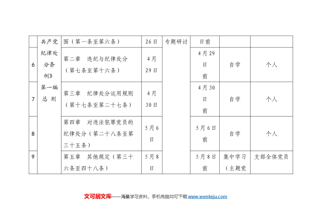 县局机关党支部党纪学习教育理论学习计划表.doc,第4页预览