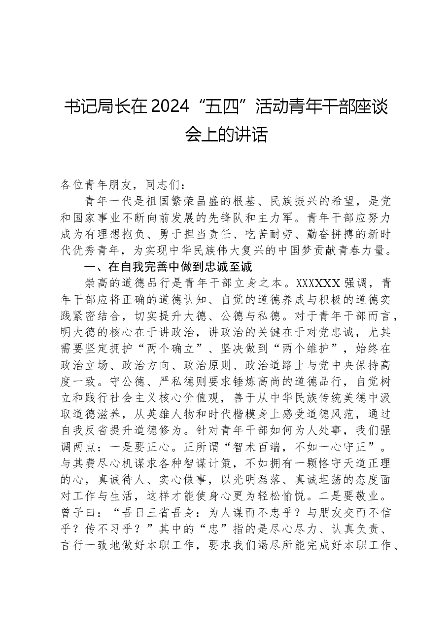 书记局长在2024“五四”活动青年干部座谈会上的讲话.docx,第1页预览