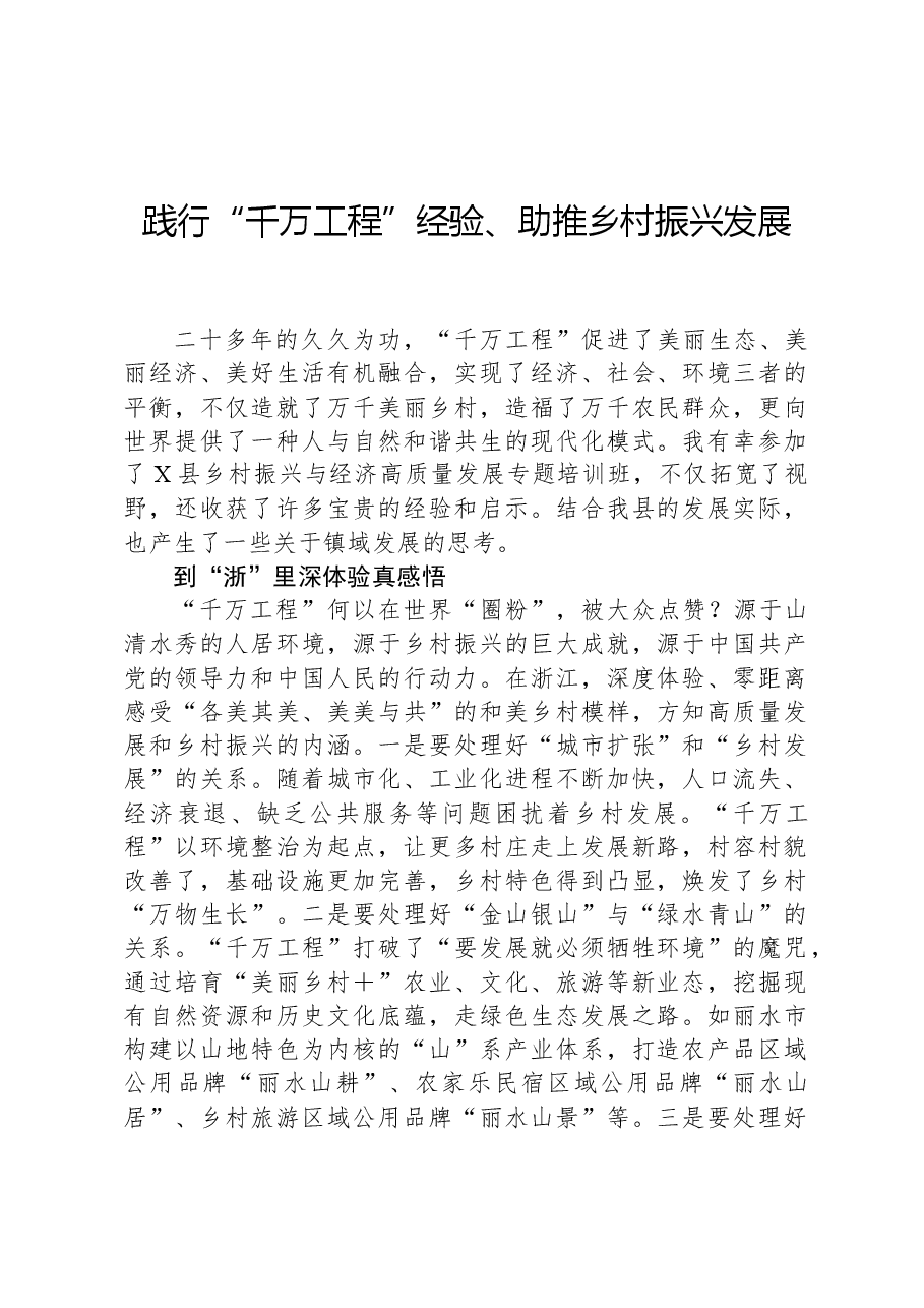 践行“千万工程”经验、助推乡村振兴发展.docx，第1页预览