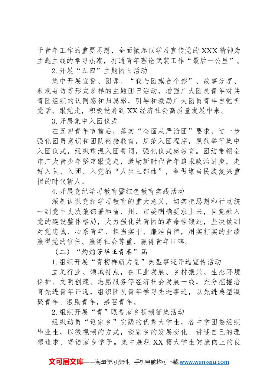 青春献礼当“燃”有我共青团XX市委五四系列活动方案.docx,第2页预览