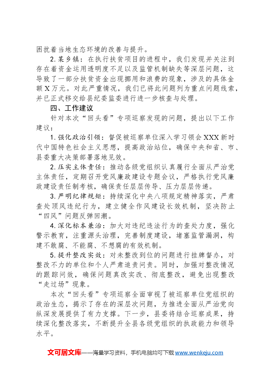 XX县委“回头看”专项巡察情况总结报告.docx,第3页预览