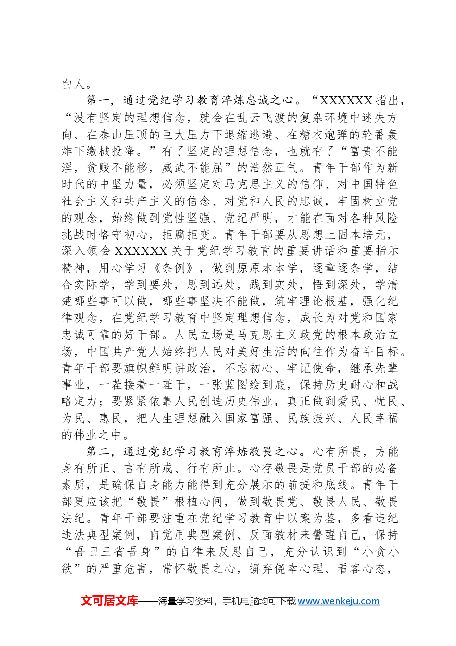 青年党员干部党纪学习教育党课:争当党纪学习教育排头兵,严守“六项纪律”,守牢纪律底线.docx,第2页预览