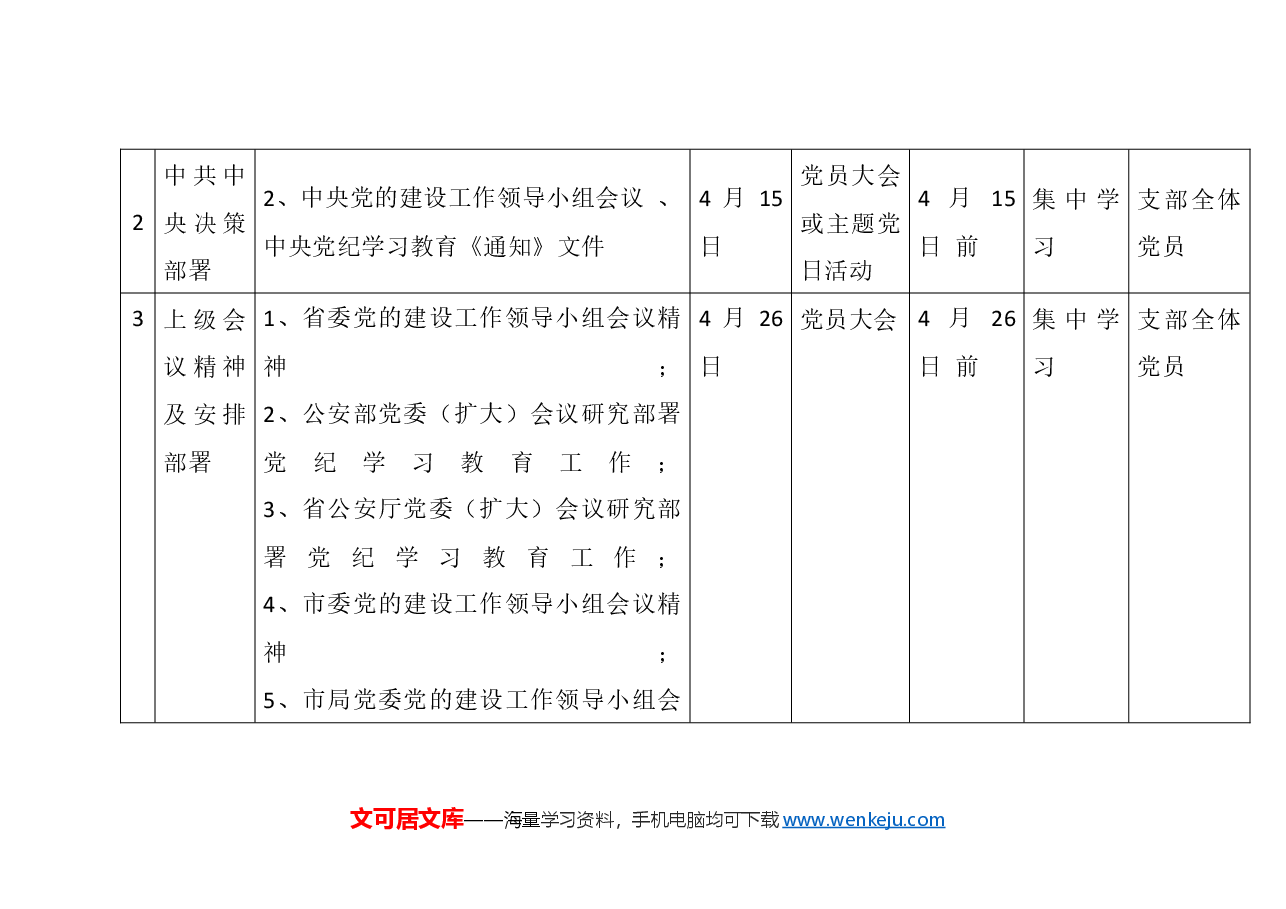 公安机关党支部党纪学习教育理论学习计划(表格样式).docx,第2页预览