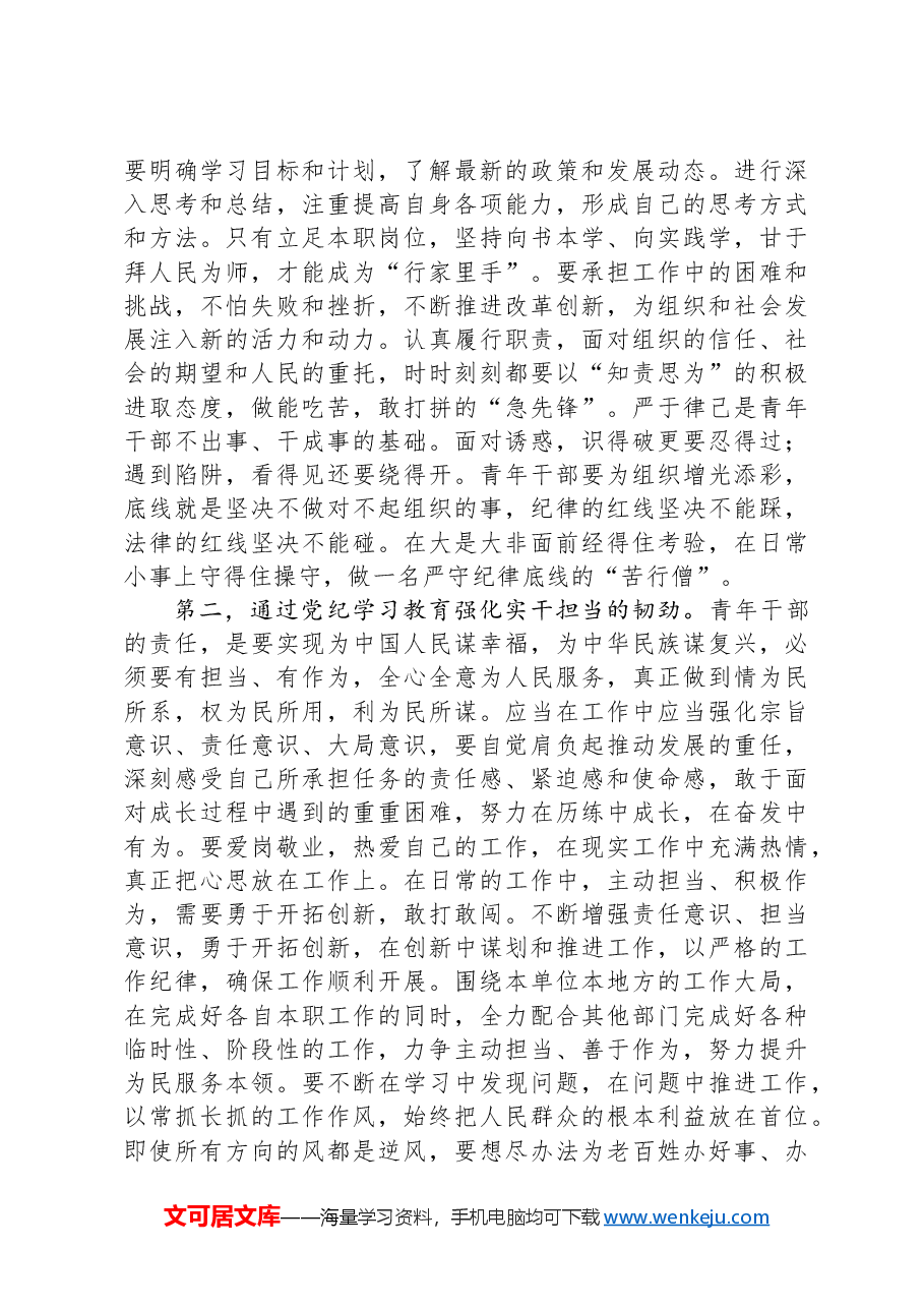 青年党员干部党纪学习教育党课:争当党纪学习教育排头兵,严守“六项纪律”,守牢纪律底线.docx,第4页预览