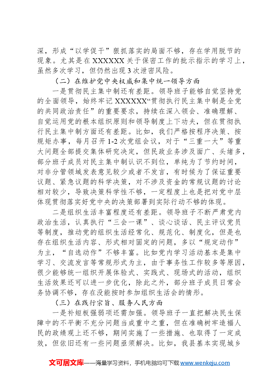 民政局班子主题教育专题民主生活会对照检查材料.docx,第2页预览