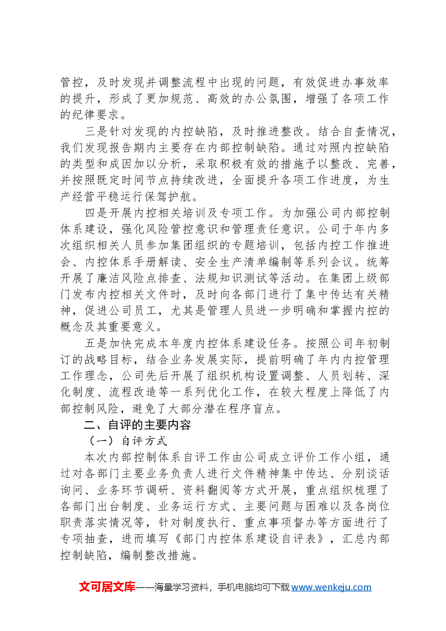 公司年度内部控制体系建设自评报告.docx,第2页预览