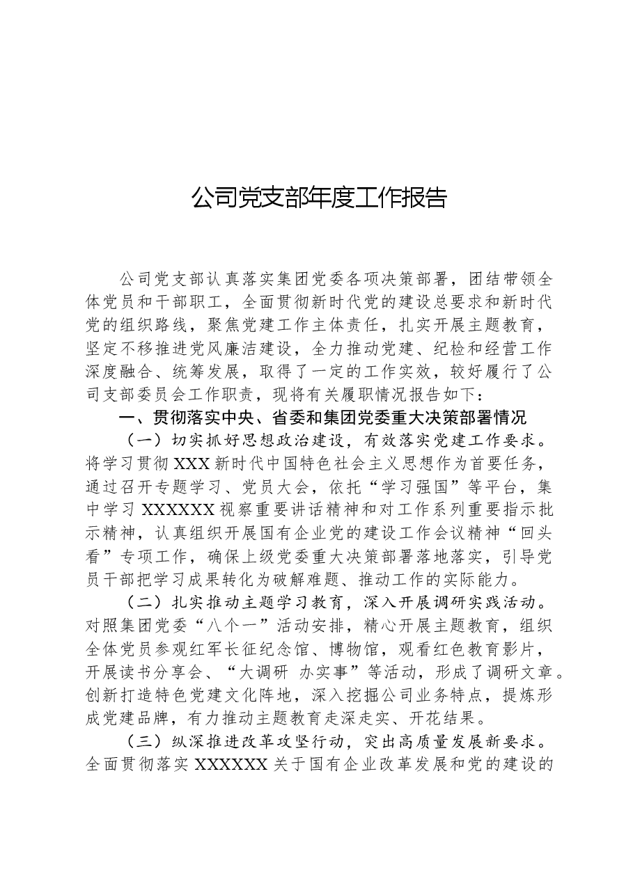 公司党支部年度工作报告.docx，第1页预览