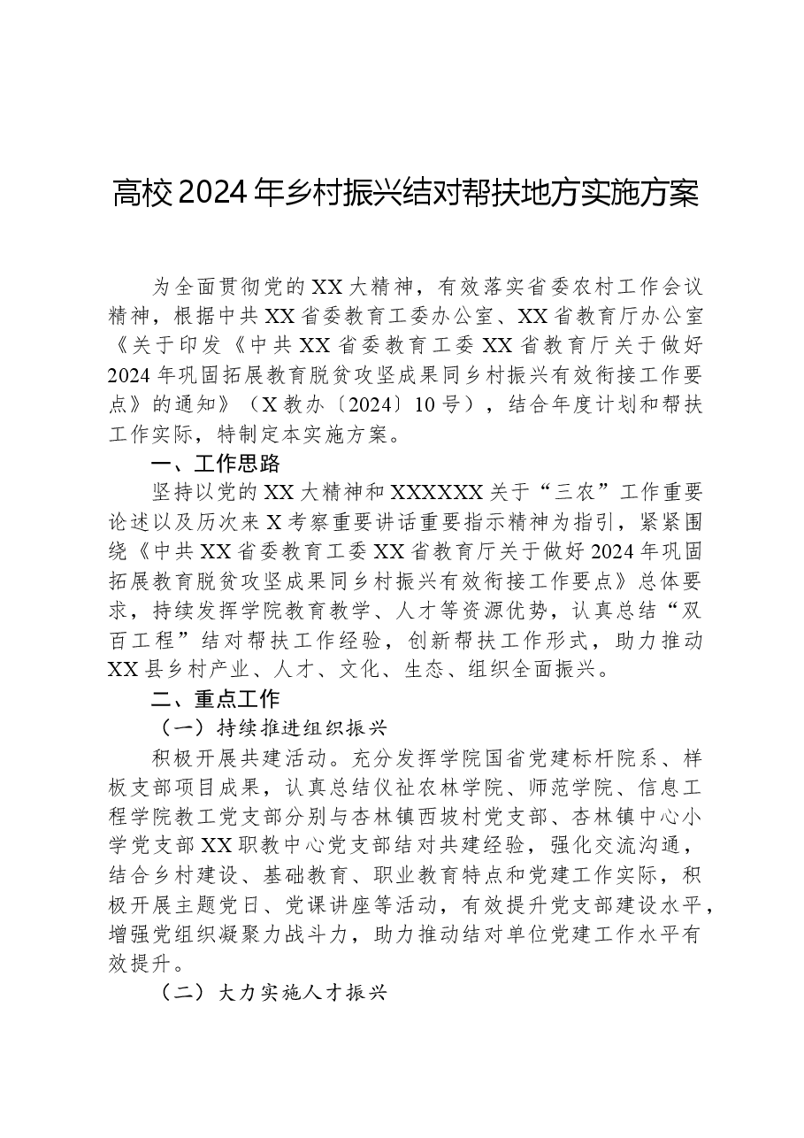 高校2024年乡村振兴结对帮扶地方实施方案.docx,第1页预览