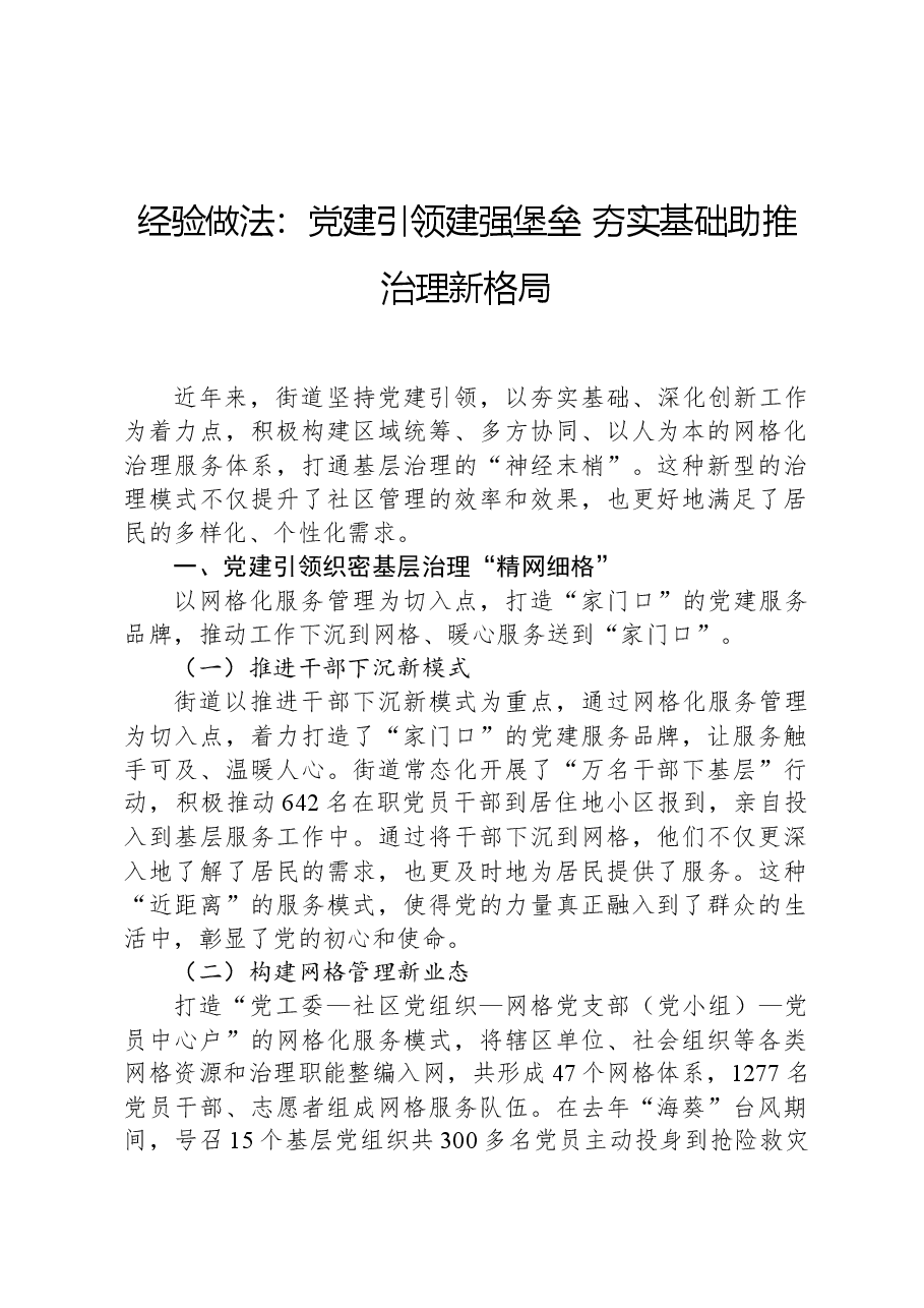 经验做法:党建引领建强堡垒,夯实基础助推治理新格局.docx,第1页预览