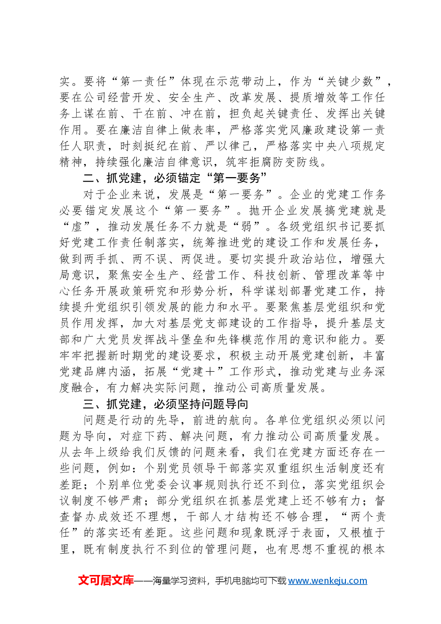 在公司2023年度党组织书记抓基层党建工作述职评议会议上的讲话.docx,第3页预览