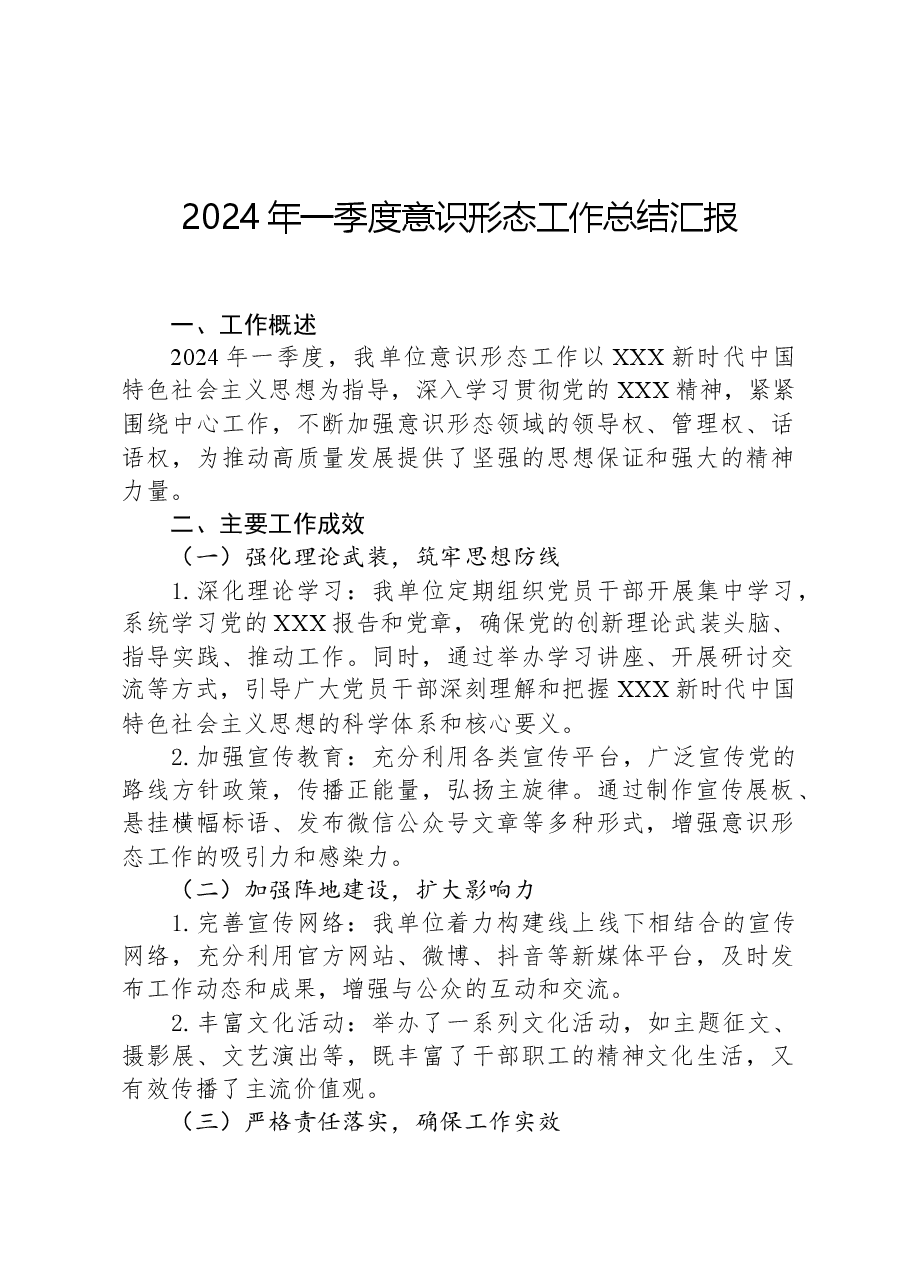 2024年一季度意识形态工作总结汇报-2.docx,第1页预览