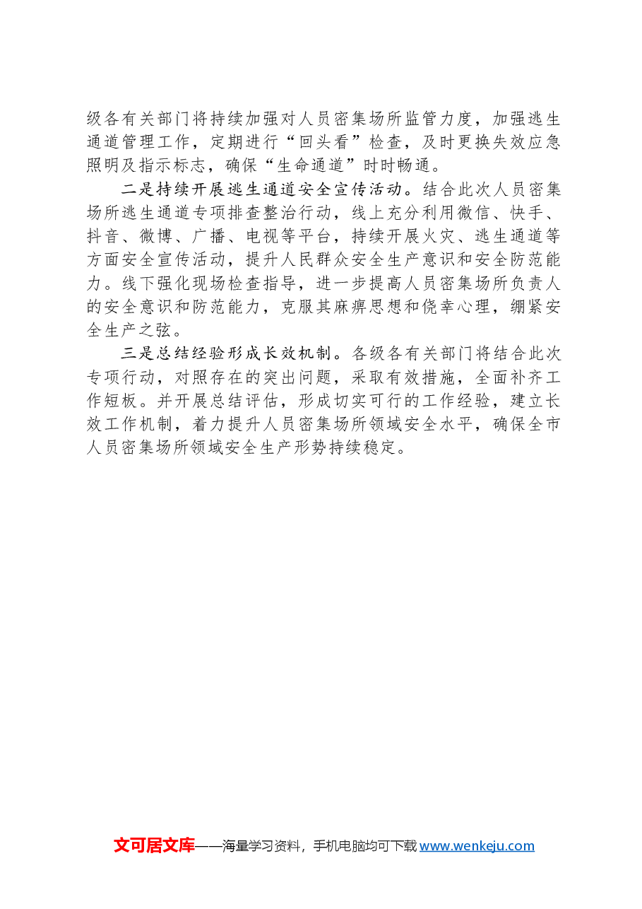 X市人员密集场所逃生通道专项排查整治行动工作总结.docx,第3页预览