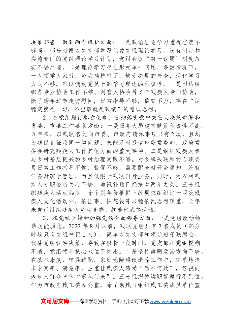 市残疾人联合会党组向巡察工作汇报.docx,第3页预览