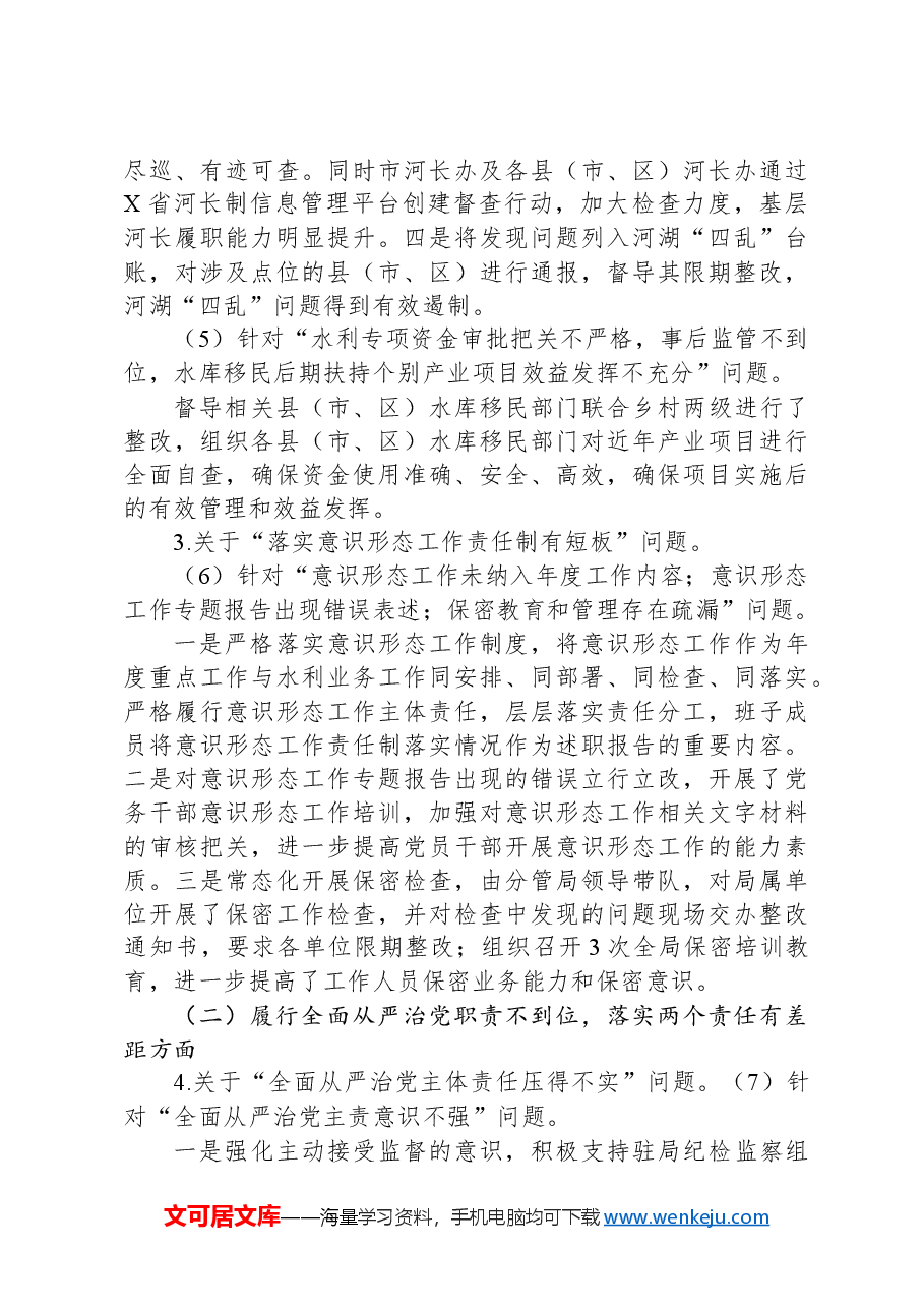 市水利局党组关于巡察整改进展情况的报告.docx,第3页预览