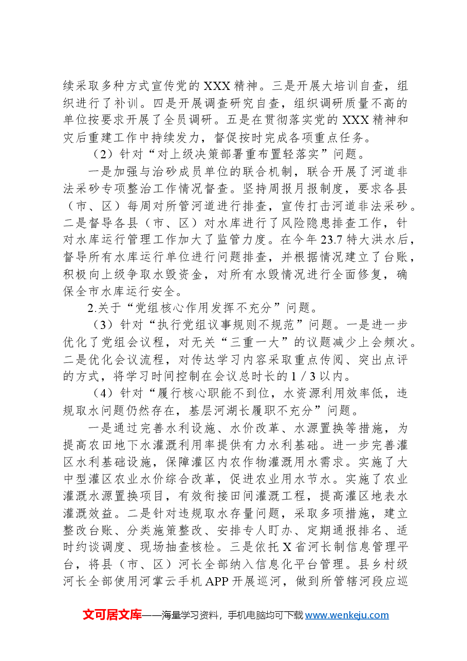 市水利局党组关于巡察整改进展情况的报告.docx,第2页预览