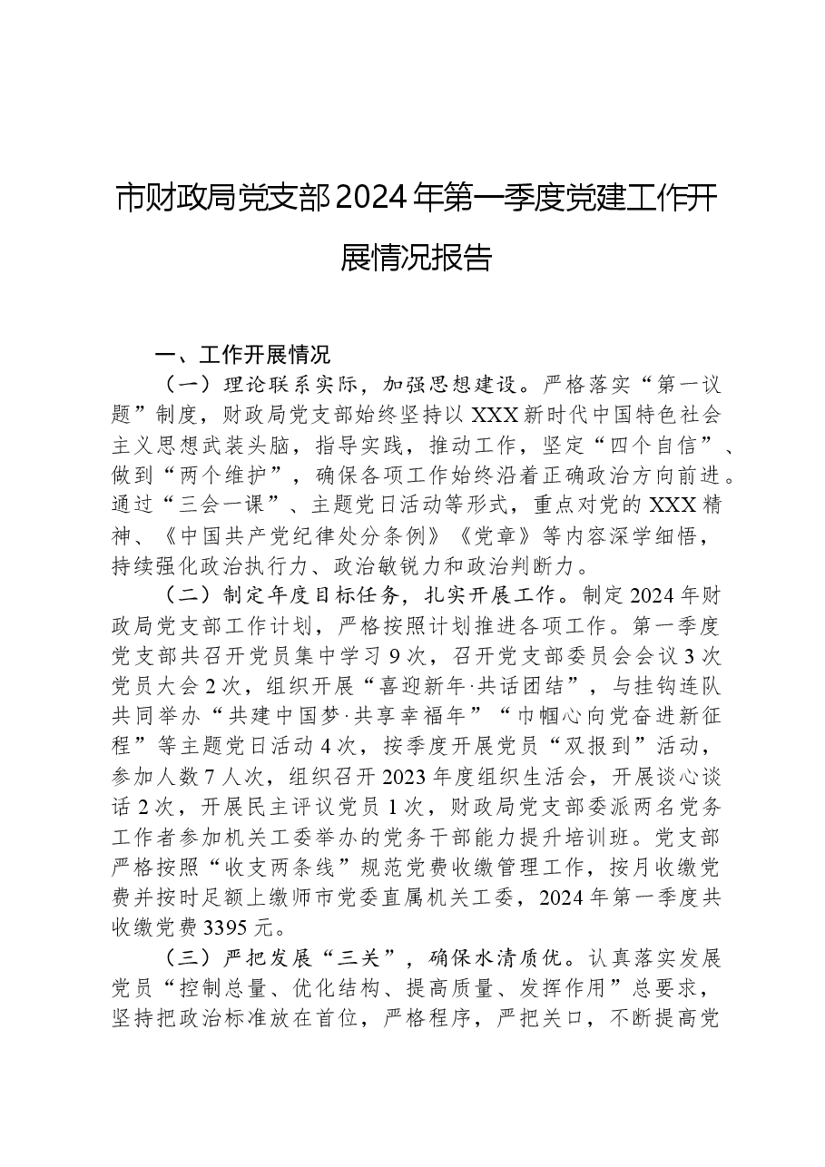 市财政局党支部2024年第一季度党建工作开展情况报告.docx,第1页预览
