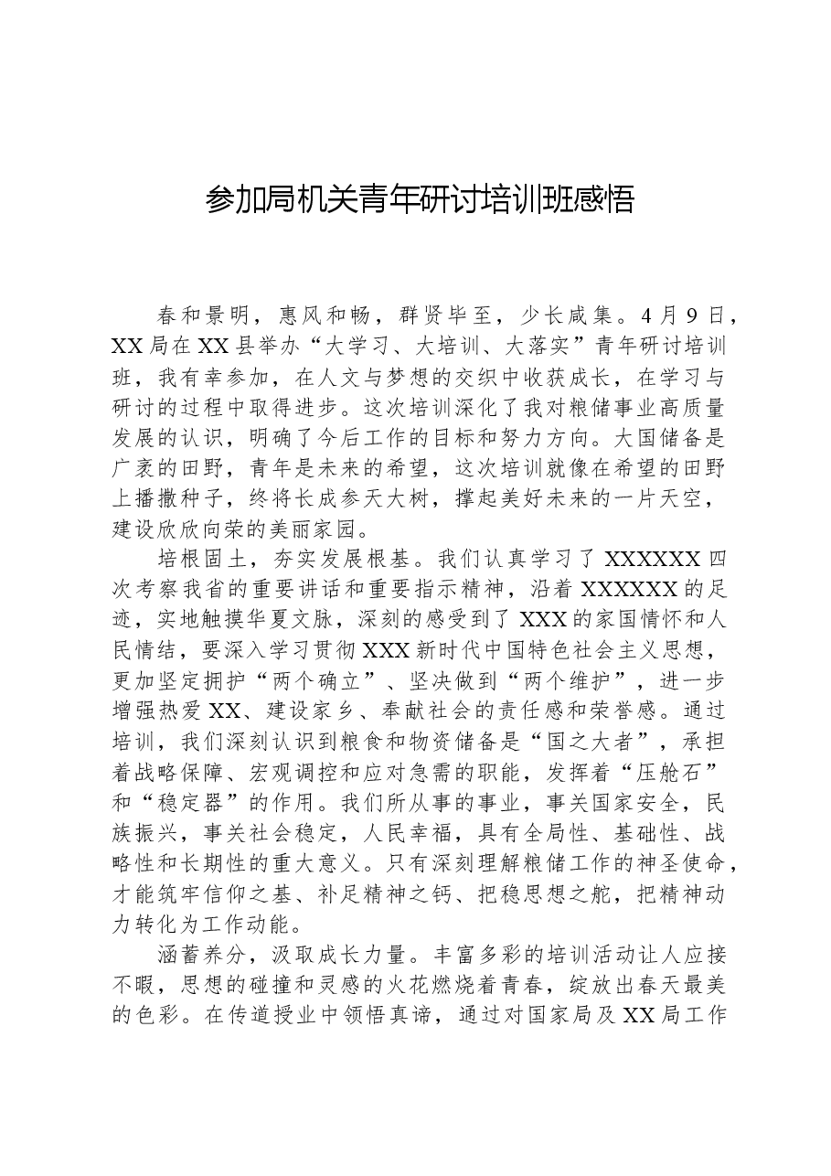参加局机关青年研讨培训班感悟.docx,第1页预览