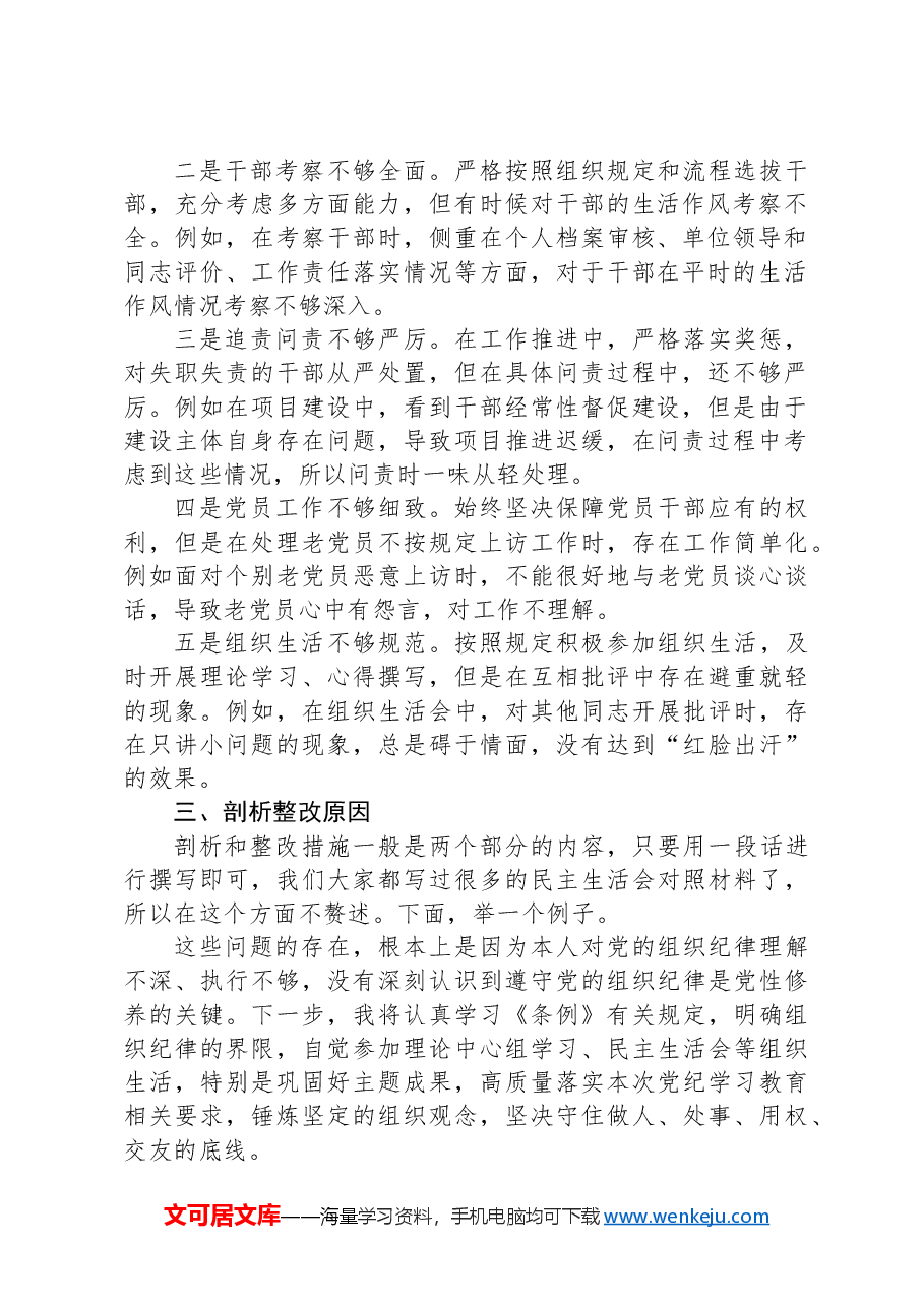 2024年党纪《条例》对照检查材料在“组织纪律”方面存在的问题怎么写.docx,第2页预览