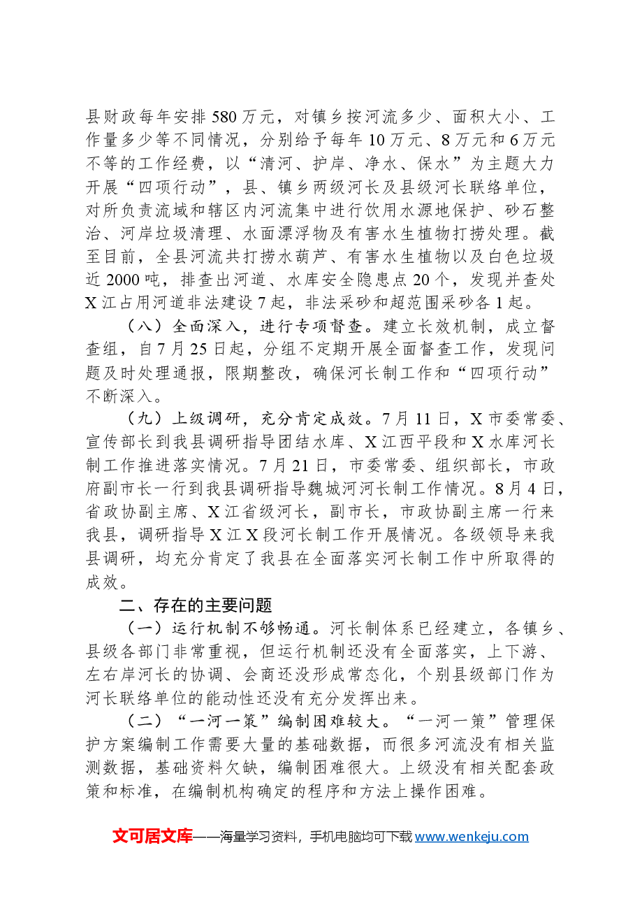 河长制工作推进落实情况汇报.docx,第3页预览