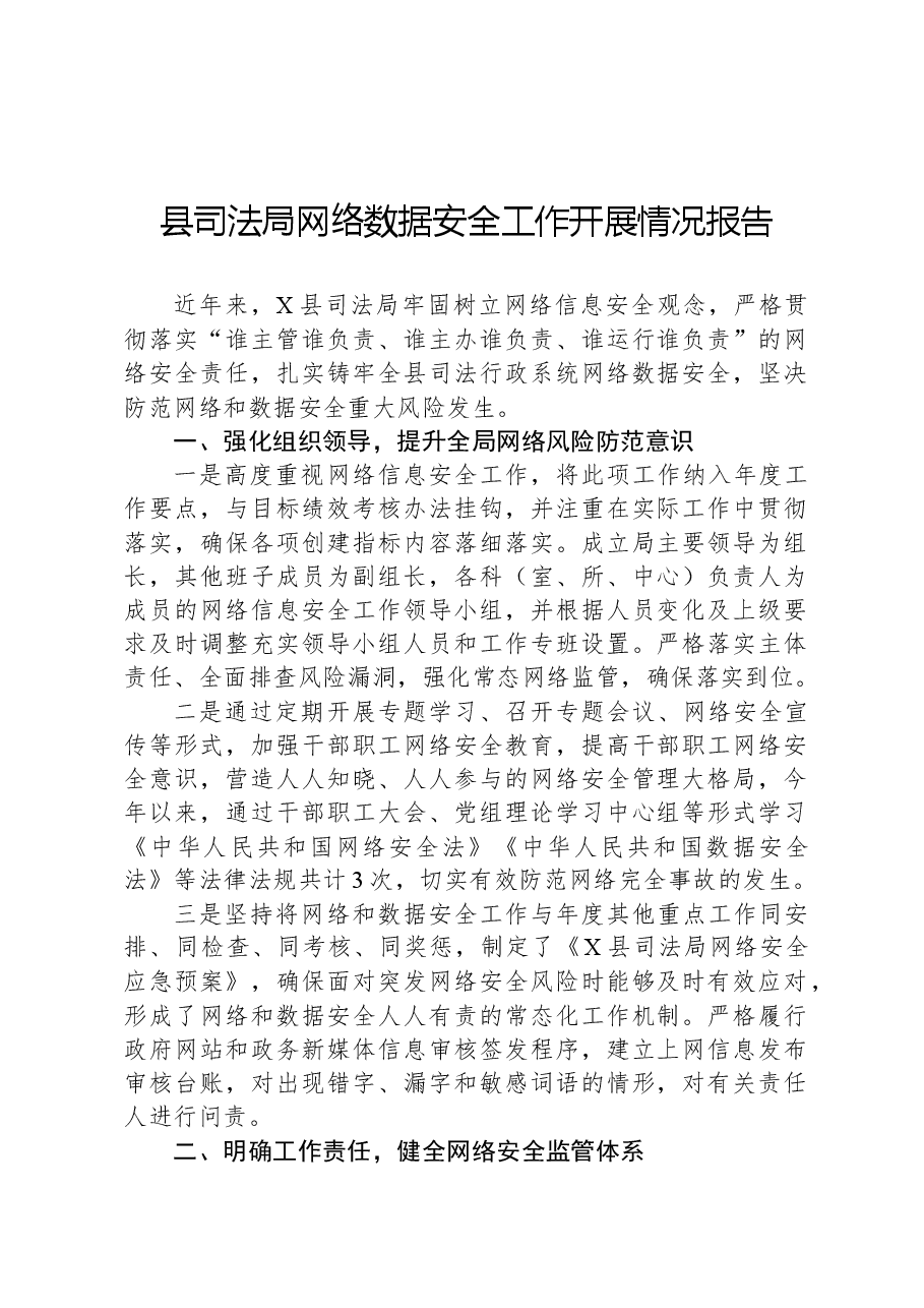 县司法局网络数据安全工作开展情况报告.docx,第1页预览