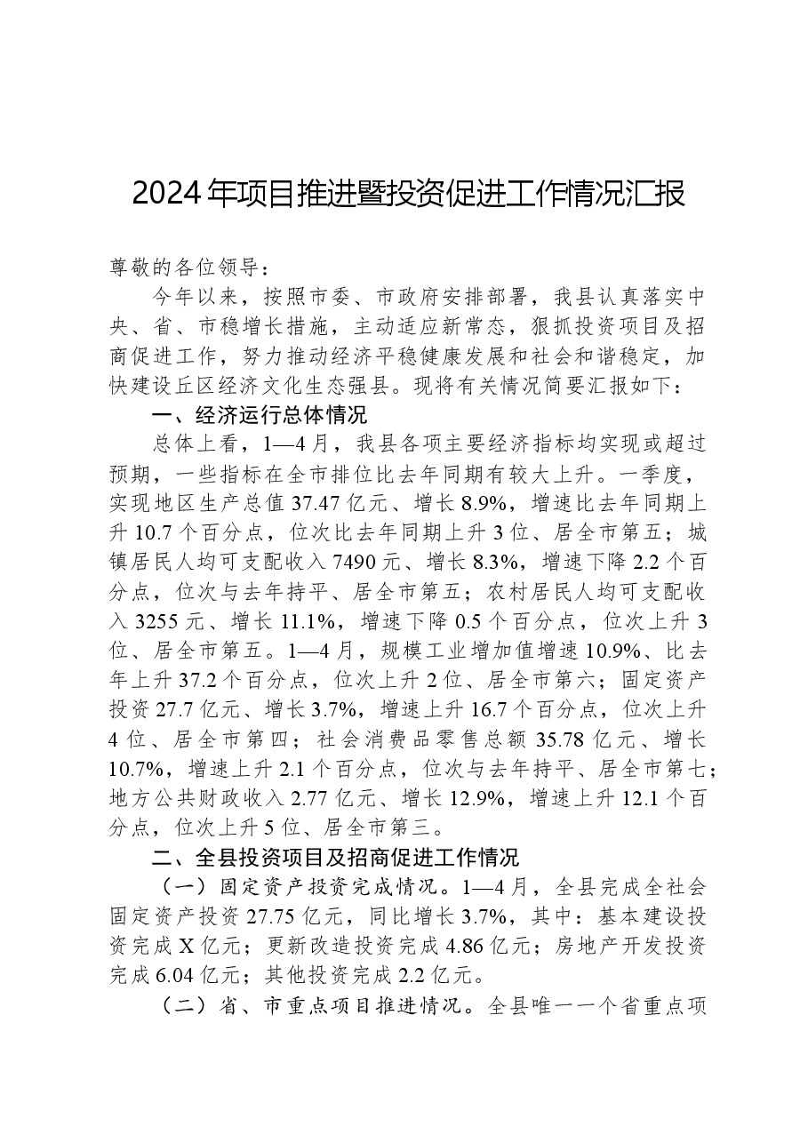 2024年项目推进暨投资促进工作情况汇报.docx,第1页预览