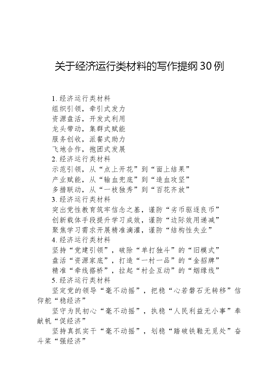 关于经济运行类材料的写作提纲30例.docx,第1页预览